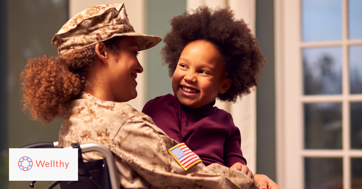 This image is of a military veteran mom and her child 