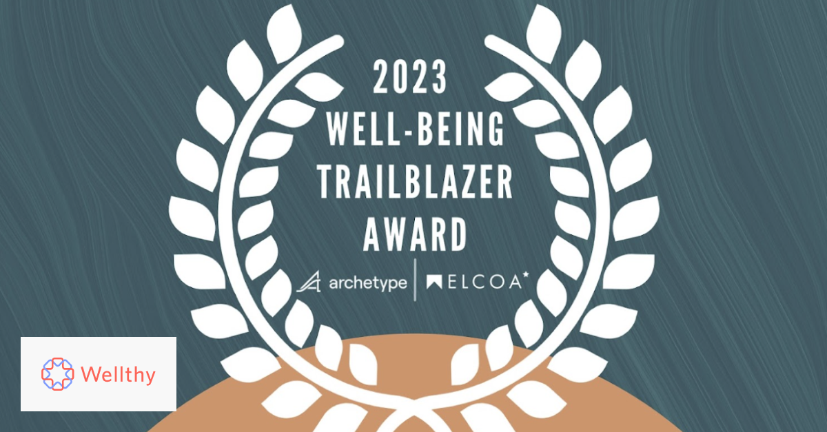 A celebratory graphic that shows a laurel wreath encircling the text '2023 Well-Being Trailblazer Award.'