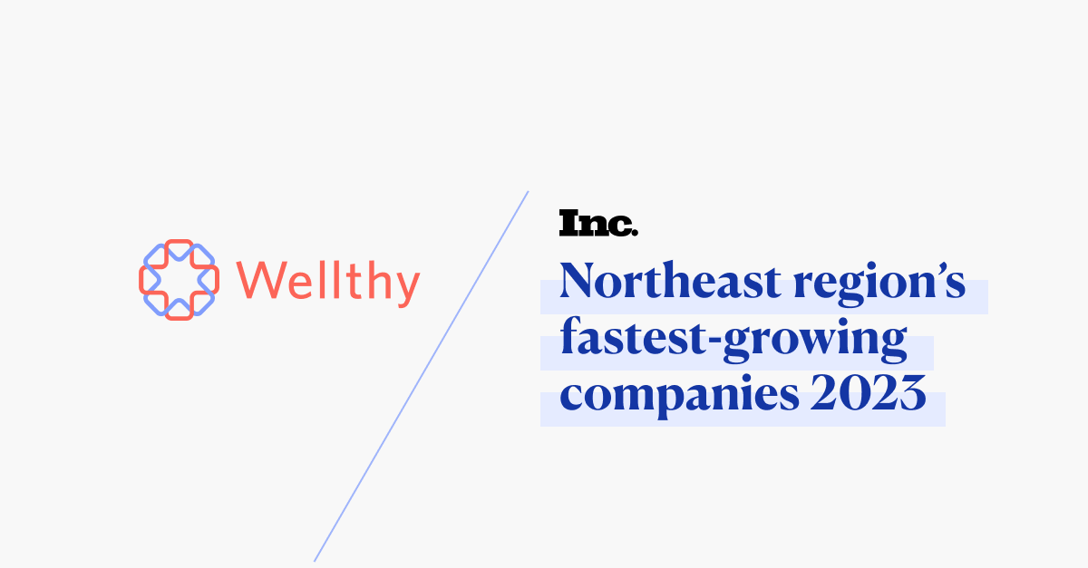 A graphic showing the Wellthy logo, the Inc. logo and the text 'Northeast region's fastest-growing companies 2023.'