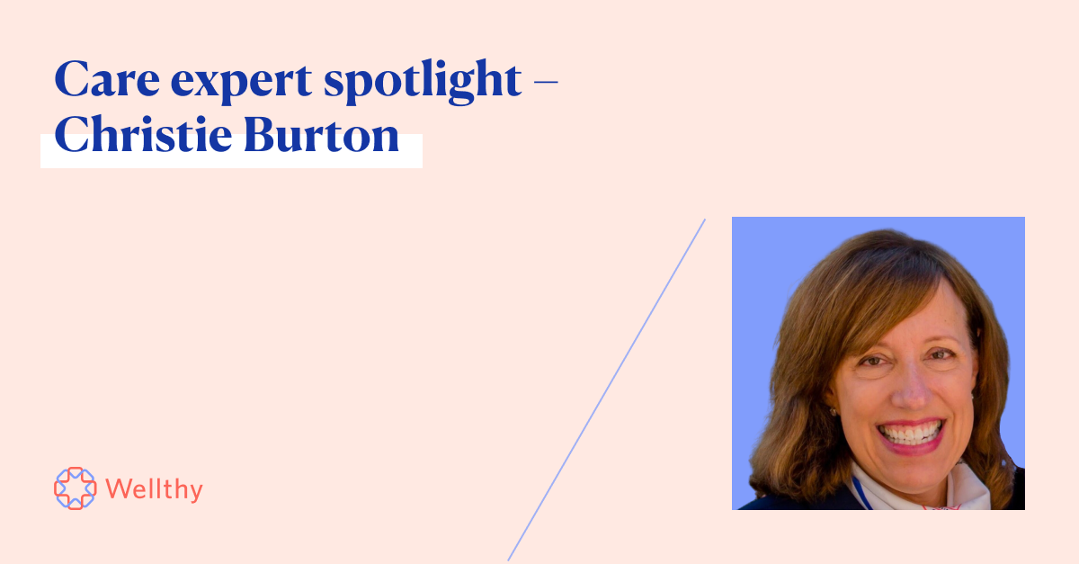 A professional photo of Christie Burton with the text 'Care expert spotlight – Christie Burton.'